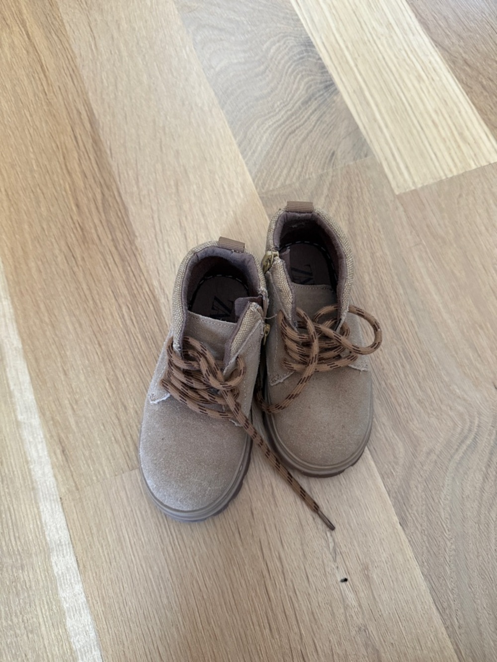 Zara Tan Suede Kids Lace-Up Boots